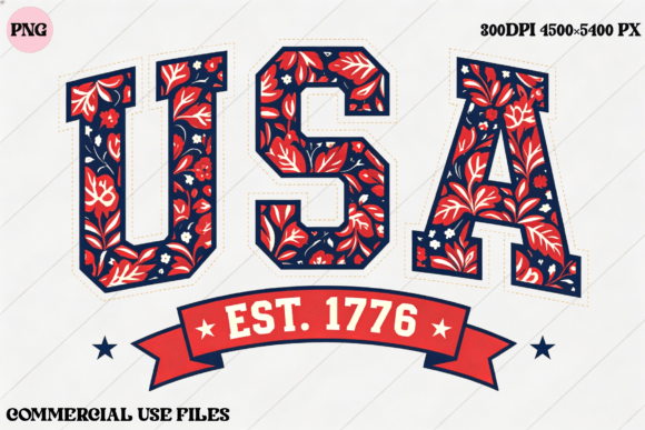 USA Floral Est 1776 Graphic Design: A Patriotic Emblem for Modern Creators