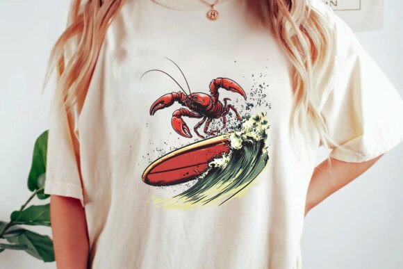 Vintage Surfing Lobster Retro Surfboard Ocean Wave Graphic Design Png